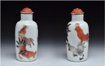 BOUTEILLE À TABAC « COQ » EN PORCELAINE DE LA FAMI