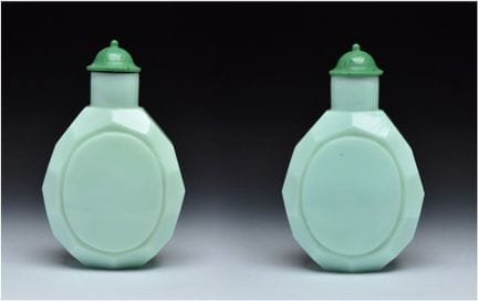 EINE GESCHLIFFENE, ENTEN-EI-GRÜNE GLAS-SNUFFFLASCH