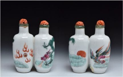 DOUBLE BOUTEILLE À TABAC EN PORCELAINE « FAMILLE R