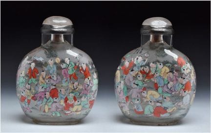 EINE INNEN BEMALTE SNUFFFLASCHE AUS BERGKRISTALL M