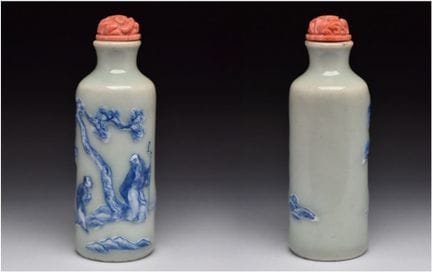 EINE SELTENE SNUFFFLASCHE AUS CELADON- UND UNTERGL