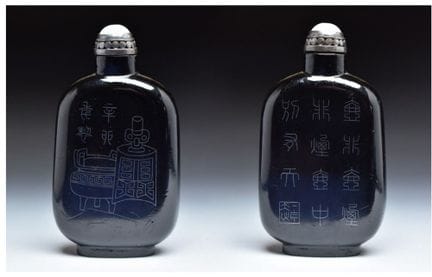 EINE MIT SILBER INLAGEGARNIERTEN LACK-SNUFFFLASCHE