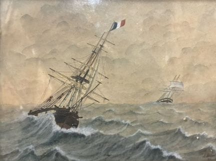 19th-CENTURY FRENCH SCHOOL
Seascape 
Mixed media o