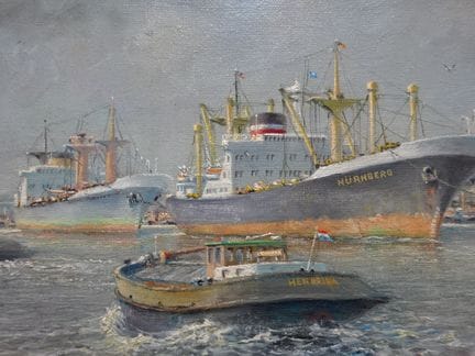 Jongste, Corn(elis) de. Hafenszene. Öl auf Leinwan