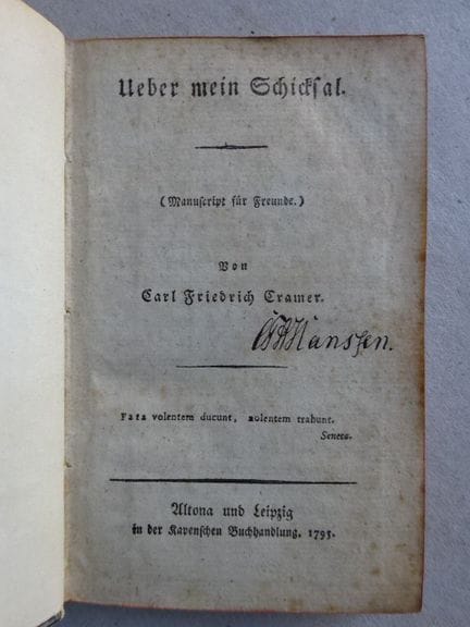 Cramer, CF Sur mon destin. (Manuscrit pour les ami