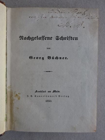 Büchner, G. Écrits posthumes. Francfort, Sauerländ