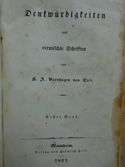 Varnhagen von Ense, KA Mémoires et écrits divers. 