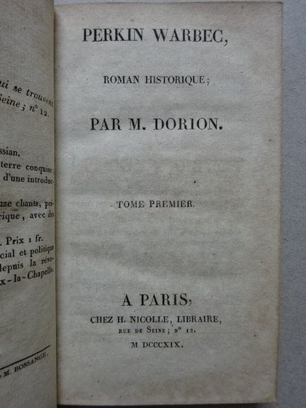 Dorion, (C.-A.). Perkin Warbek, roman historique. 