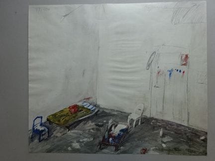 Fußmann, Klaus (Velbert 1938). Atelier-Szene. Lith