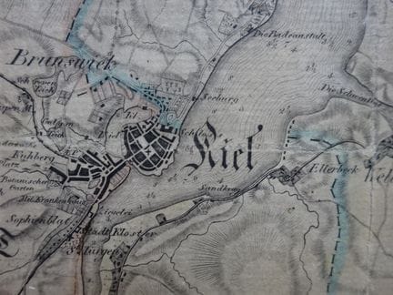 Kiel.- Plan von der Stadt und der Gegend um Kiel. 