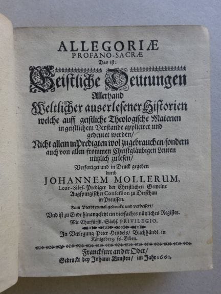 Theologie.- Moller, J. Allegoriae porfano-sacrae. 