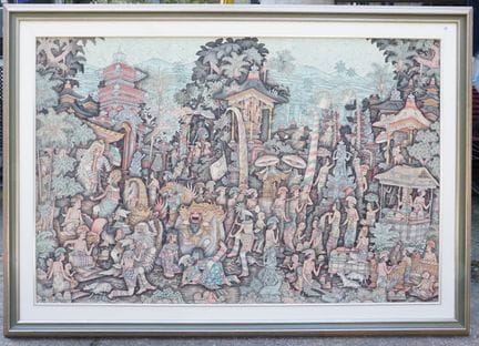 Scena balinese con numerosi personaggi. Tessuto, 8