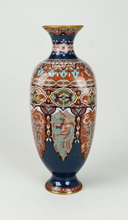 Vaso cloisonné giapponese, forma a balaustra, fond