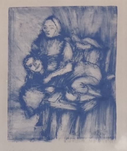 人物构图 石版画，纸本，因年代久远而泛黄，铅笔标注已无法辨认，署名“Josef H…”字迹模糊，标注