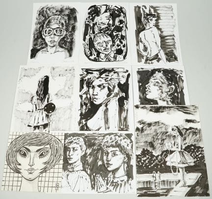 卡斯滕·魏茨曼（1961年出生于埃尔福特）：9幅水墨画，黑色水墨与铅笔绘于维林纸上。 每件原作背面均