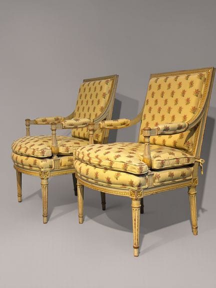 Par de sillones, estilo Luis XVI, Francia. Madera 