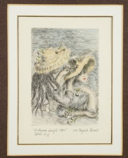 雷诺阿，皮埃尔-奥古斯特（据）（1841—1919）：《别针插在帽子上》， 1894年 冷针蚀刻版画