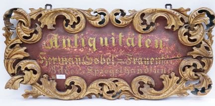 Insegna da porta, antica insegna di negozio "Antiq