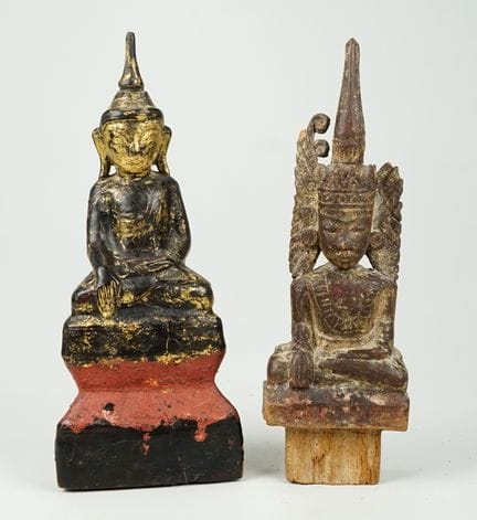 Coppia di statue buddiste Shan birmane, XIX secolo