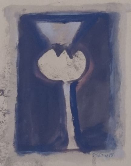 “小郁金香”水粉画，绘于纸上，右下角有签名（字迹难以辨认），装裱于玻璃框内，未拆封，画面尺寸20×2