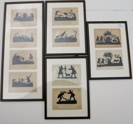 狩猎场景：10幅来自埃弗斯温克尔的剪纸作品，约1850年。纸本剪纸（略带褐色，偶有水渍）， 其中3组