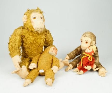 Set di 4 scimmiette di peluche, anni '20-'30. Dive