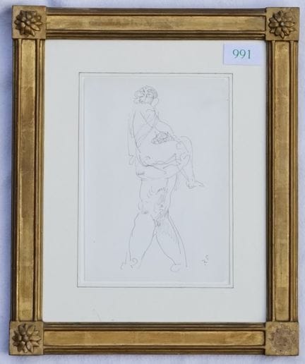 辛特尼斯（署名），蕾妮： 《普路托劫持普罗塞尔皮娜》墨水/钢笔画于纸上（出自素描本的一页），右下角有