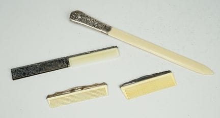 4-piece celluloid grooming set with silver mountin