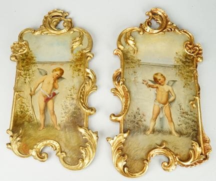 Goldscheider，维也纳陶瓷工坊（盲压印工坊标志，约1920年）： 一对天使画作，约1895