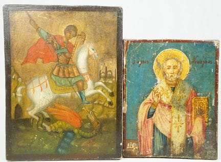 Coppia di icone raffiguranti San Giorgio e San Nic