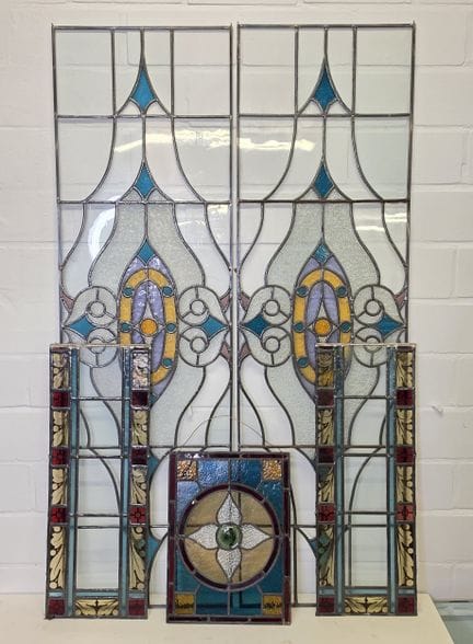 Satz von 5 Zier-Bleiglasfenstern im Jugendstil, hä
