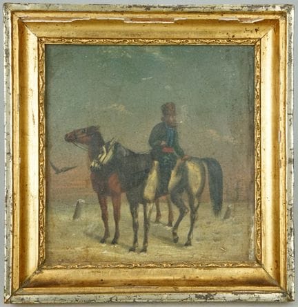 Cosacco russo a cavallo, XIX secolo. Olio su carto