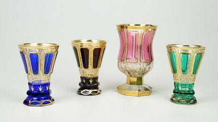 3 Ranftbecher und 1 Glaspokal, Anf. 20. Jh.3x Gläs