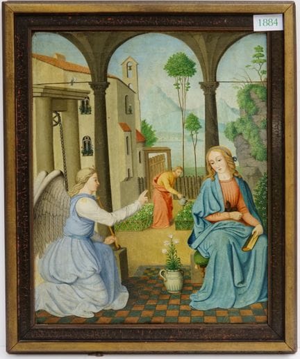 L'Annunciazione a Maria. Olio su tela montata su t