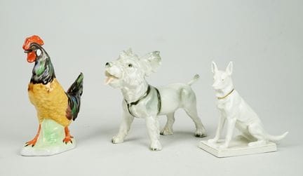 Sitzendorf, ABB: 3 Tierfiguren: Foxterrier, Schäfe