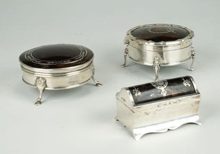 3 Dosen viktorianisch 925er Silber und HornSterlin