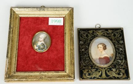 2 ritratti in stile Biedermeier: miniatura tratta 
