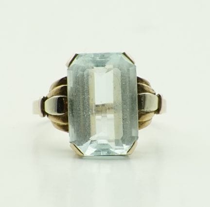 Anello Art Déco con acquamarina in platino e oro r