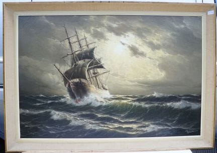 德特曼，沃尔特（1914年科尔贝格—1984年柏林）：《月光下的三桅船》，约1950年，布面油画，8