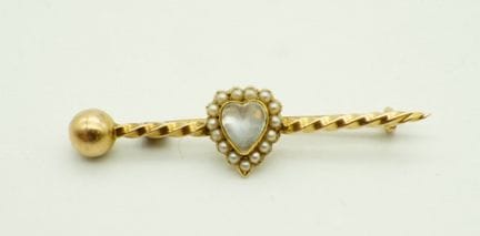 Spilla vittoriana, oro 750, bastoncino in oro intr