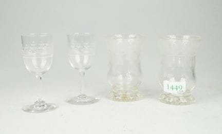 4 Biedermeier GläserKristallglas mit feinem Schlei