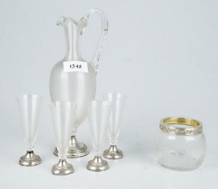 Set da liquore con montatura in argento: caraffa e