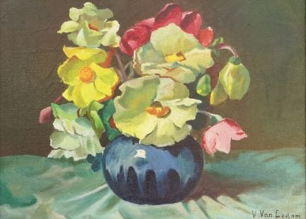 van Egdom, V.: Mazzo di fiori luminosi in un picco
