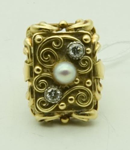 Anello 585GG, con perla di coltivazione al centro,