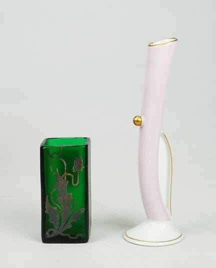 Art Nouveau Tischvase mit silbernem Distelmotiv, u