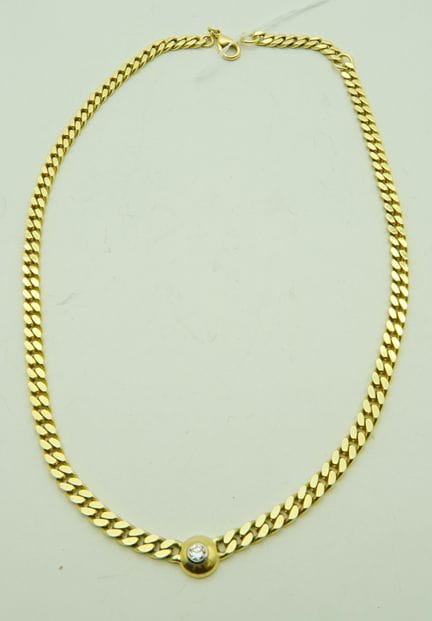 Catena a maglie 585 in oro giallo, diamante centra