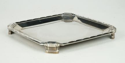 Art deco Tablett 950er, 540gQuadratisch mit flache