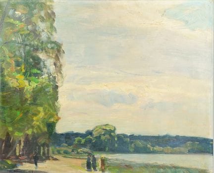 库隆，赫伯特（1888—1951）：《河岸长廊上的散步者》，1914年，布面油画，左下角签名并标注1