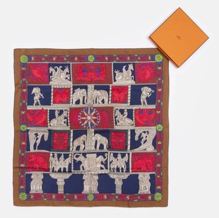 HERMES
Silk twill scarf, "Torana" design in shades