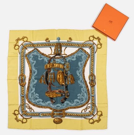 HERMES
Silk twill scarf, "Bride de cour" design in